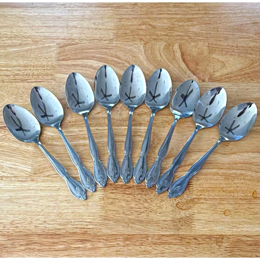 Customcraft Stainless Steel Floral Handle Monogram M Teaspoons Set of 9